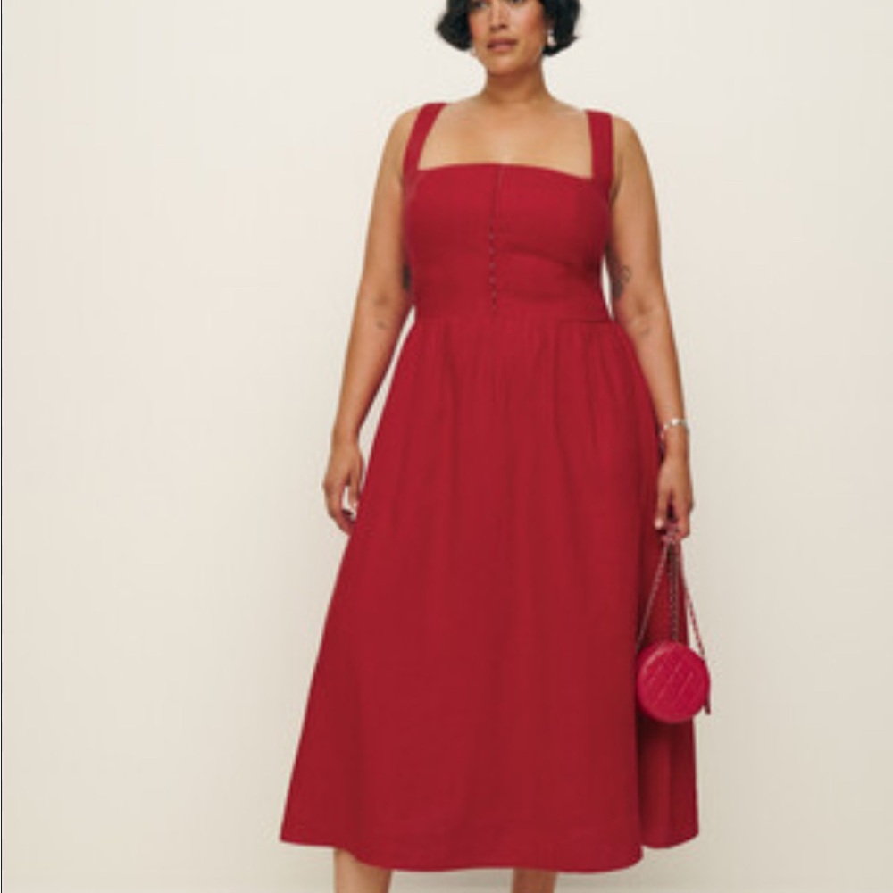 Reformation Tagliatelle Linen Dress in Cherry Red